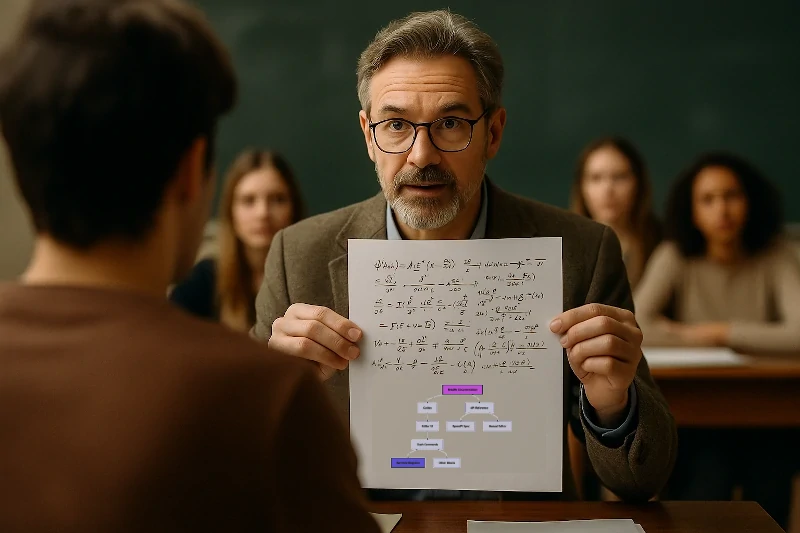 A Professor demonstrates Mathematical formula to students